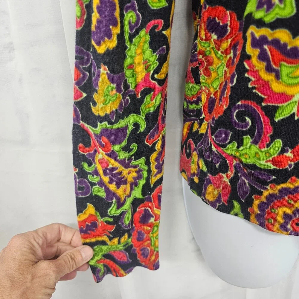 Talbots Cardigan Red Purple Knit Goth Floral Boho Retro Grunge S - Picture 4 of 11